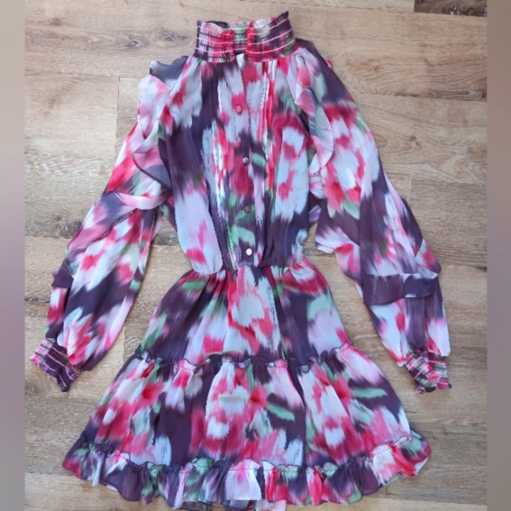 Sachin & Babi Floral Ruffle Trim Dress Size Small
